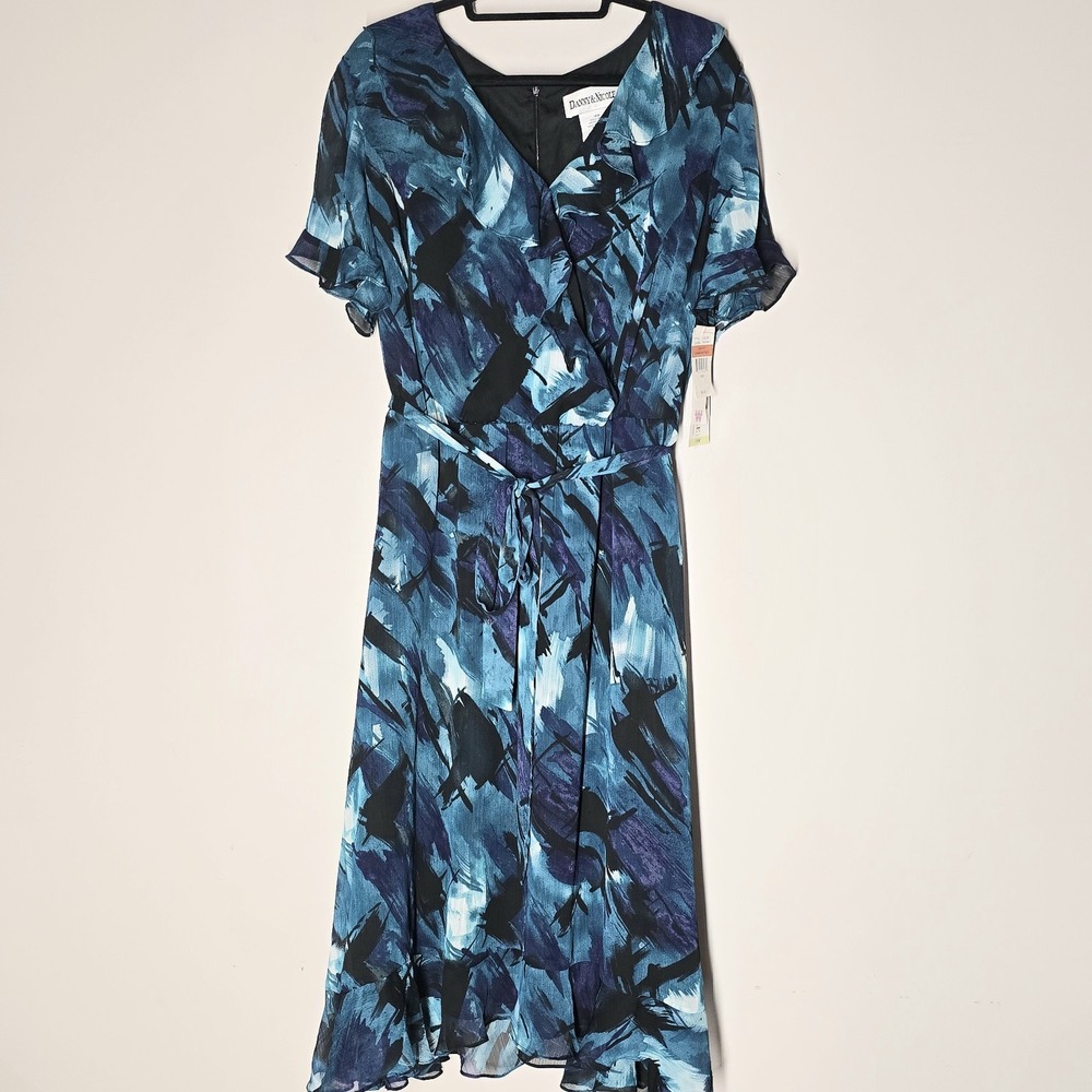 Danny &‎ Nicole Floral Faux Wrap Fit Flare Maxi Dress Ruffle Lined Womens 18 NWT